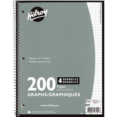 Hilroy Coil Graph Notebook (10 1/2" x 8") (200 Pages, 4:1" Quad)